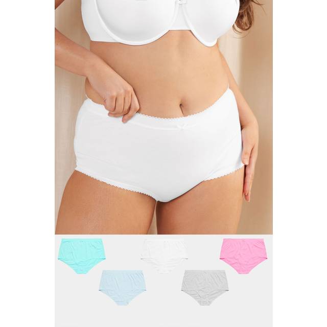 Yours 5 Pack Curve Blue Pastel Cotton High Waisted Full Briefs - 30-32