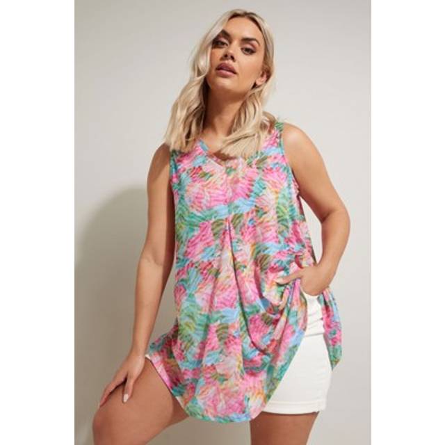 Yours Curve Pink Floral Print Pleat Front Vest Top, Women's Curve & Plus Size, Yours - 30-32