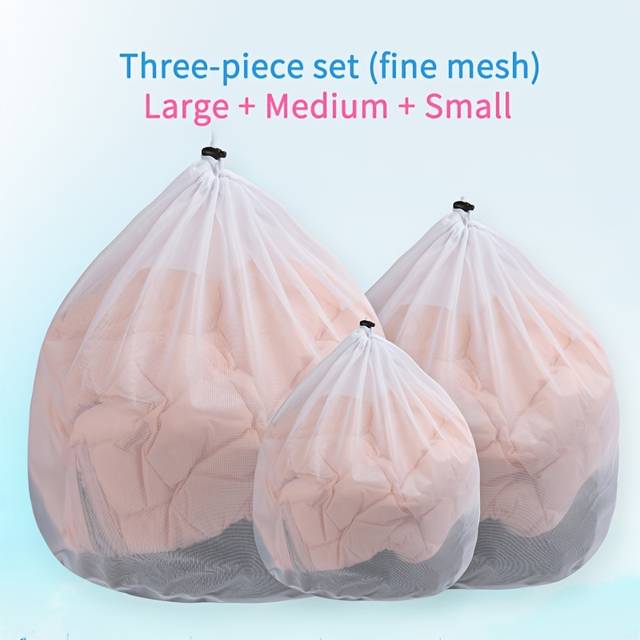 TEMU 3pcs Set Drawstring Protective Laundry Bag Machine Washing Underwear Net Bag Filter Washing Sweater Clothes Down Jacket Net Bag Deformation Prevention Dirty Clothes Storage Bag, Laundry Bags