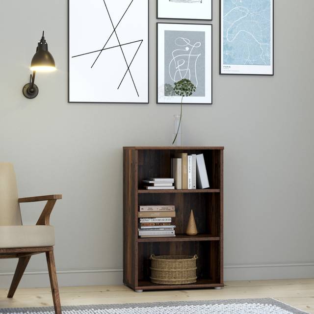 Essential Low Narrow 2 Shelf Bookcase In Vintage Oak, Brown