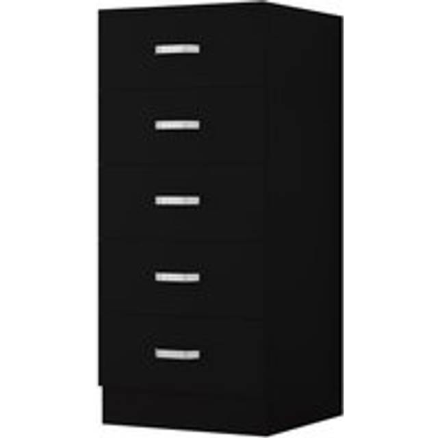 Black 5 Drawer Chest Of Drawers Metal Handles Tall Slim - One Size