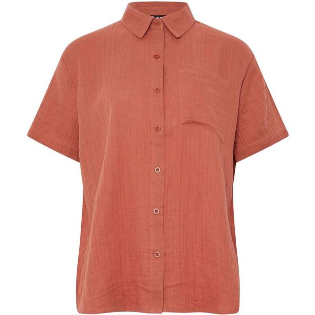 Lts Tall Rust Orange Cotton Cheesecloth Short Sleeve Shirt 12 Lts | Tall Women's Shirts & Blouses