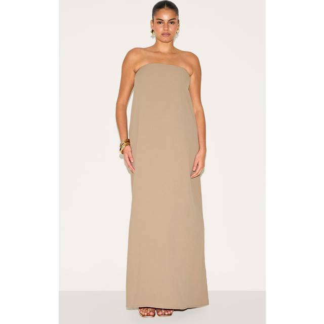 Plus Mushroom Floaty Woven Bandeau Maxi Dress, Mushroom - 18