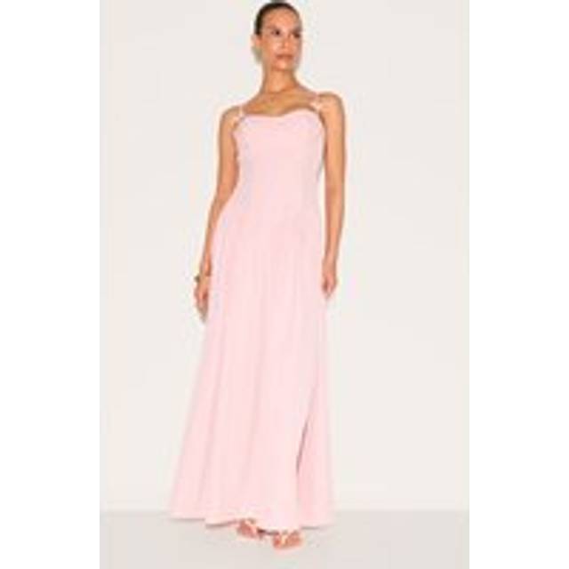Petite Pale Rose Strappy Corset Detail Pleated Midi Dress, Pale Rose - 6