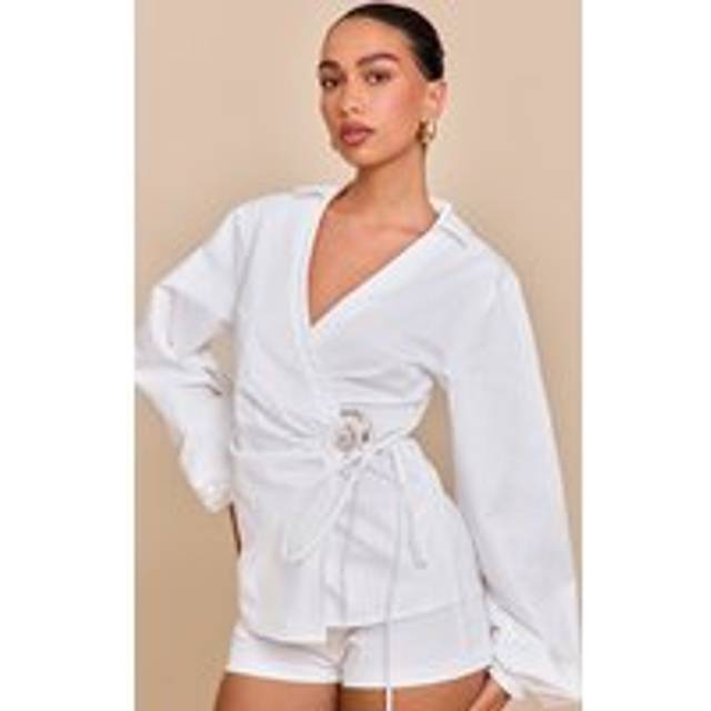 White Tailored Woven Mini Shorts, White - 12