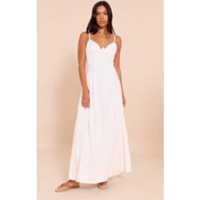 White Plunge Asymmetric Detail Maxi Dress, White - 4