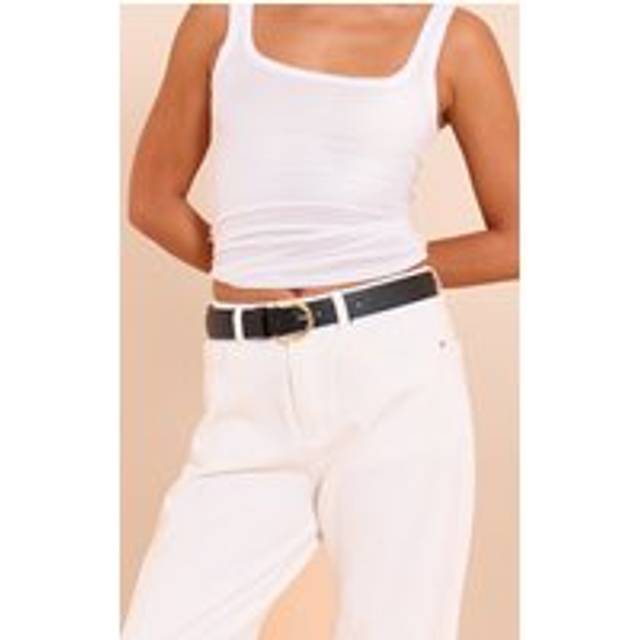Black Pu Curved D-ring Gold Buckle Belt, Black - S/M