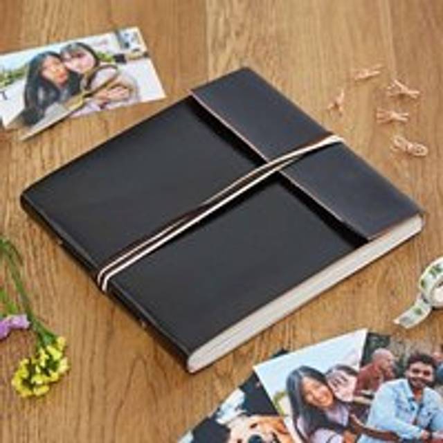 Large Coloured Distressed Leather 3-String Photo Album - Black - One Size