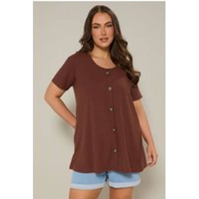 Yours Plus Size Rust Orange Button Front Ribbed Swing Top Size 20