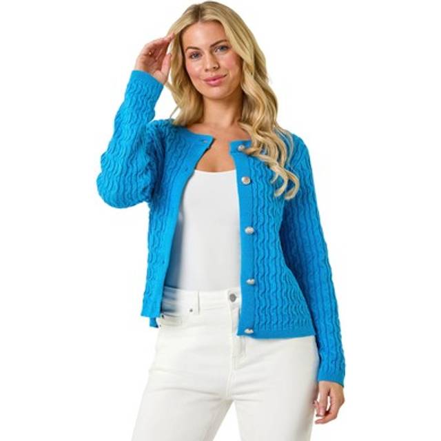 Roman Petite Blue Cable Knit Button Cardigan - Size 10