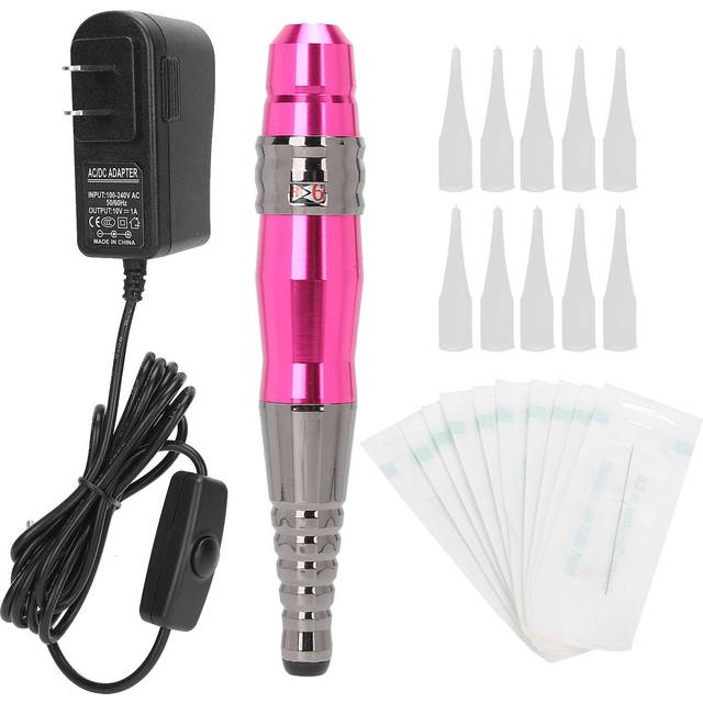 Semi Permanent Microblading Machine Pen Eyebrow Lip Tattoo Machine Needle Cap Set (Rose Red ) US Plug rosa röd färg