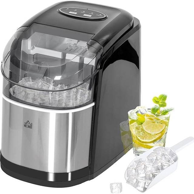 HOMCOM Portable Ice Cube Maker w/ 2 Cube Sizes 12Kg/24 Hrs, 9 Cubes/ 6-12Mins