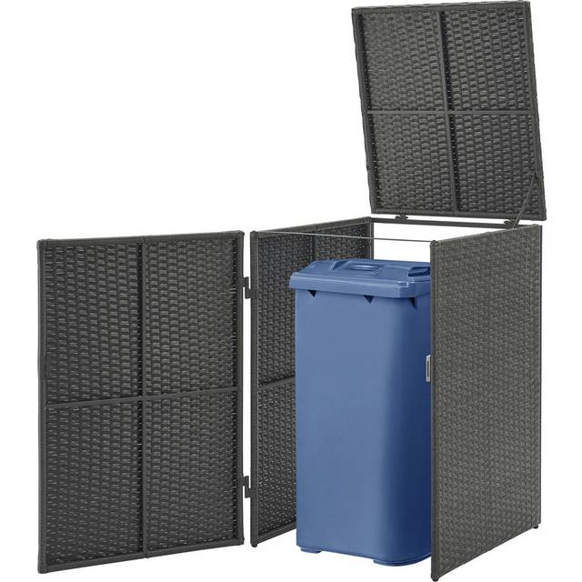 [en.casa] Soptunna Våtölj Widnau för 1 soptunna 240 L soptunnlåda soptunnhus polyrattan stålram 109 x 70 x 78 cm mörkgrå