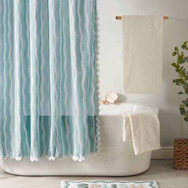 Coastal Breeze Wave Edge Stripe Shower Curtain - Turquoise