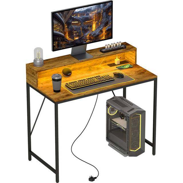 Yingst Computer Desk with LED Light and Charge - Black (90.5cm H X 100cm W X 50cm D)