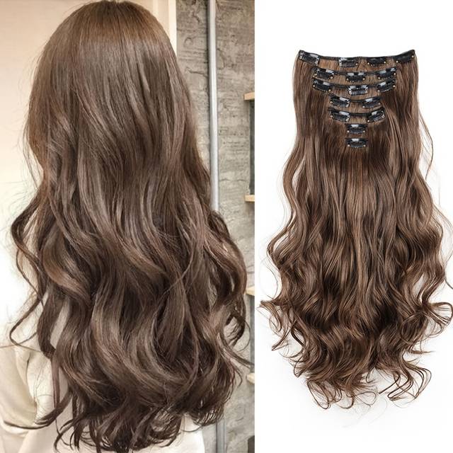 TEMU Elegant -in Hair Extension For Women - 16 Clips, Long Curly Synthetic Hairpiece For & Styling