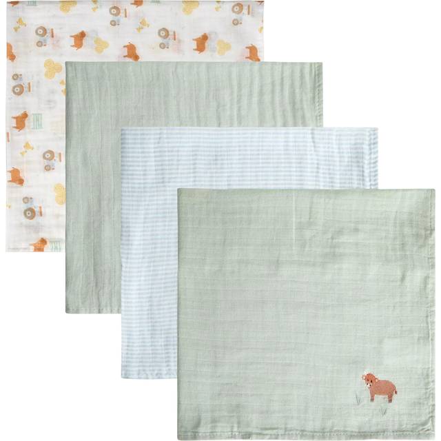 JoJo Maman Bébé Farm Muslin Cloths, Pack of 5, Green/Multi