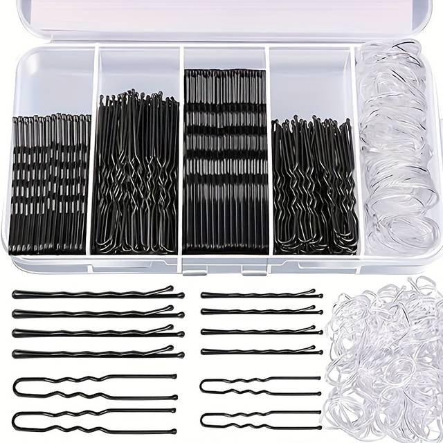 TEMU Gdgdsy 300pcs Hair Pins Pins Black, Black Pins Hair Pins For Women And Clear Hair Bands Kit, Hair Pins For Buns, U Shape Pins