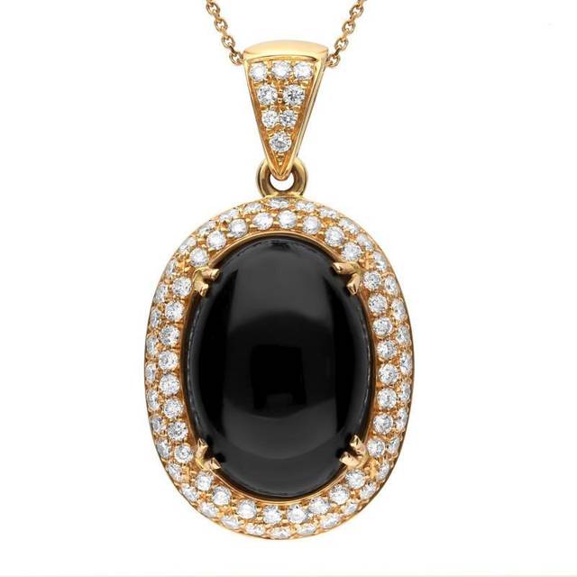 18ct Rose Gold Whitby Jet 1.57ct Diamond Large Oval Necklace - Rose Gold