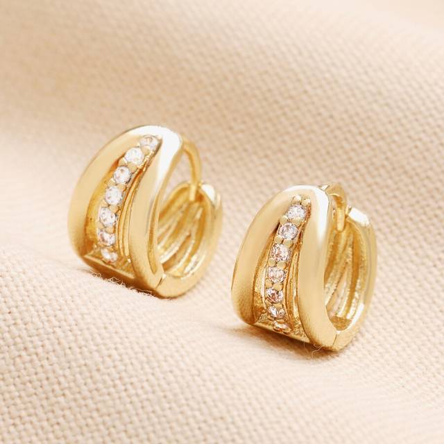 Triple Illusion Crystal Huggie Hoop Earrings in Gold - gold/white - one size