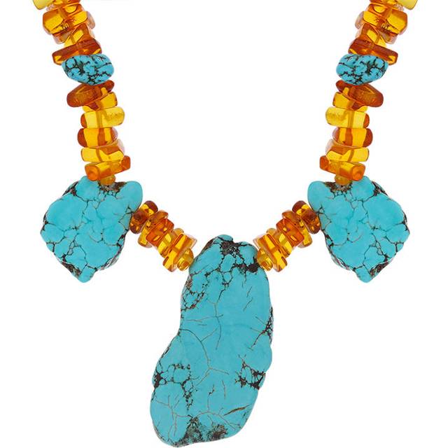 Sterling Silver Amber Turquoise Beaded Necklace D