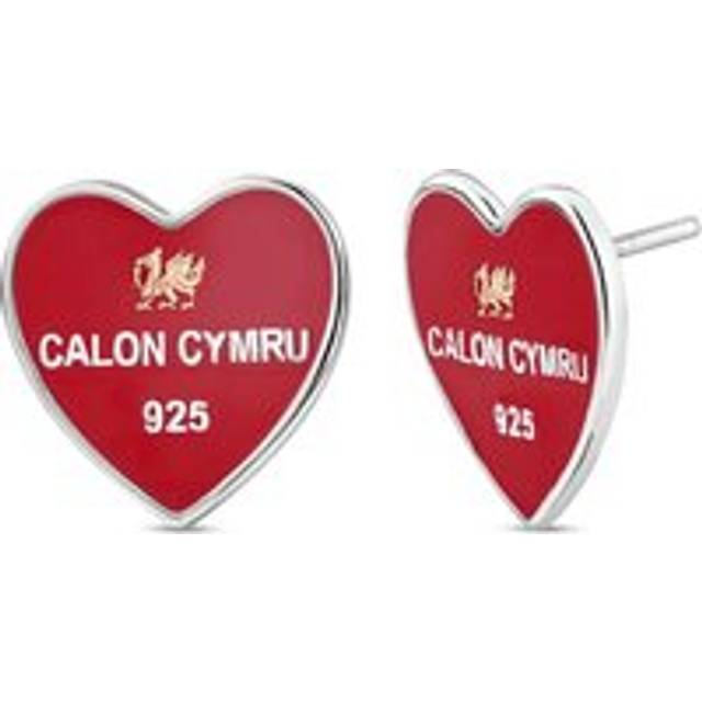 WRU Sterling Silver Welsh Heart Stud Earrings - Metallics - One Size
