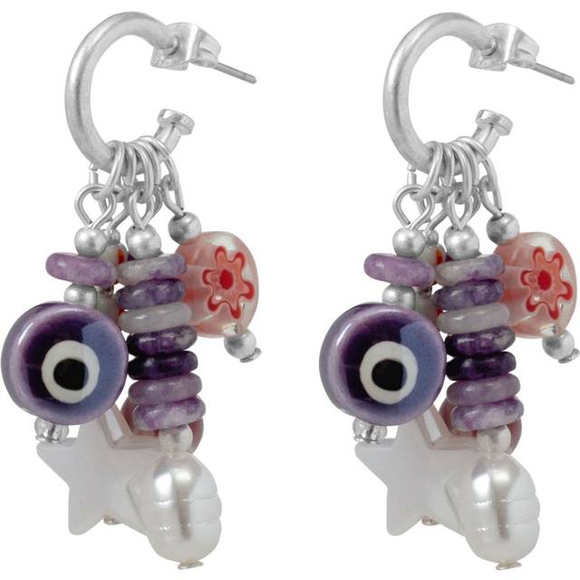 Womens Silver Multi 'Beaded' Hoop Earrings - Grey - One Size