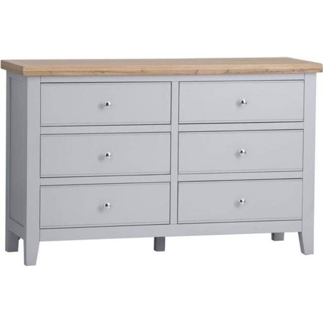 Easton Fully Assembled Solid Wood with Oak Veneer 6 Drawer Chest Grey (82cm H X 130cm W X 42cm D)
