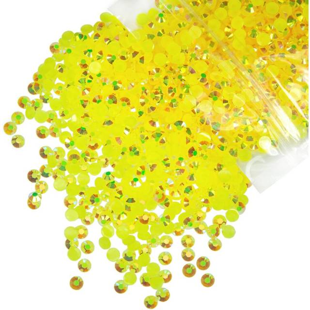 qiipii 1550PCS 5mm Lemon Yellow AB Resin Rhinestones Citrine AB Flatback Jelly Resin Stones Bulk SS20 Non-Hotfix Diamonds Gems for Nails Face Eyes Mak