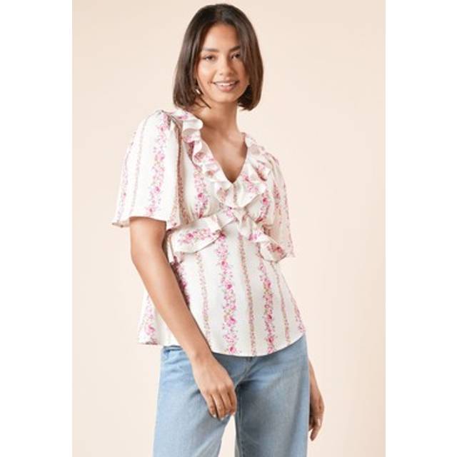 Womens Frill Detail Angel Sleeve Tie Back Blouse - Floral - 14