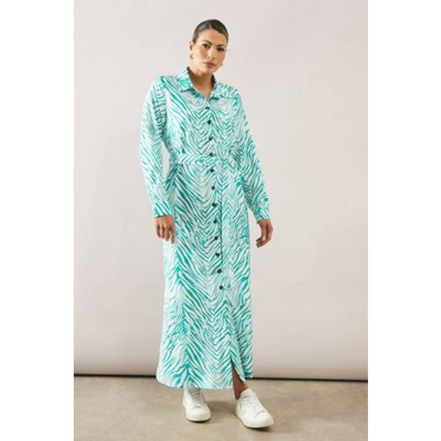 Green WALLIS Zebra Collared Button Through Shirt Dress (10)