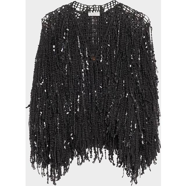Paillette Fringe Embroidered Single-Button Cardigan - LEAD - Medium