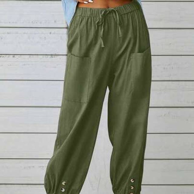 SHEIN New European & American Style Loose High Waist Button Closure Linen Ankle Length Wide Leg Pants For Women