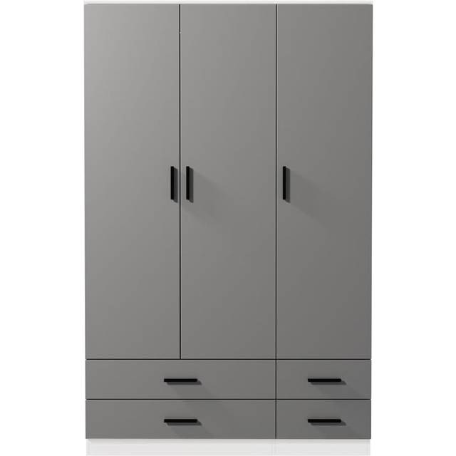 (White & Grey) 3 Door 4 Drawer Wardrobe Storage Shelf Hanging Bedroom Modern Furniture