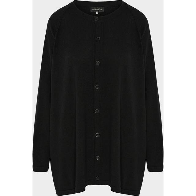 Cashmere Raglan-Sleeve Round-Neck Cardigan (Long Length) - BLACK - 1