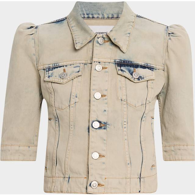 Puff-Sleeve Slim Crop Denim Jacket - GREY - 34 FR (2 US)