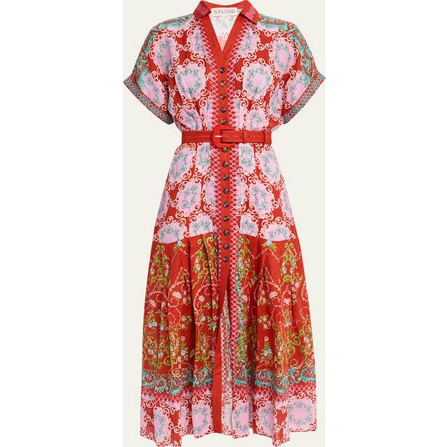 Riya-B Belted Floral Linen Maxi Shirt Dress - CICCHETTI CORAL PLMT - 6