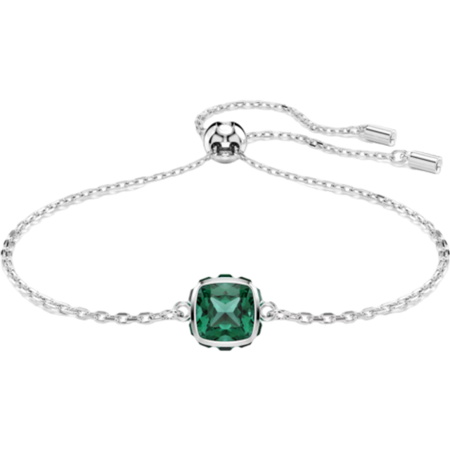 Birthstone bracelet, Square cut, May, Green, Rhodium plated