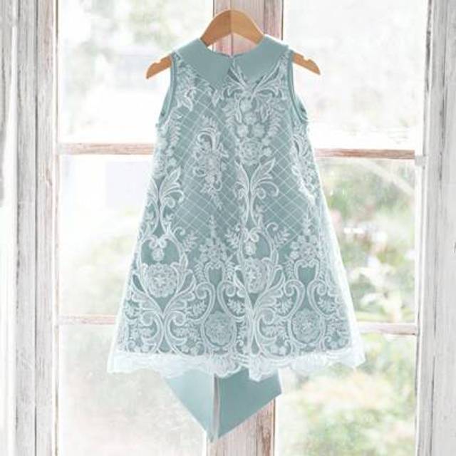 SHEIN Young Girl Elegant Peter Pan Collar Back Big Bowknot Decor Sleeveless A-Line Lace Dress,Gorgeous Princess, , Formal Attire,Sibling Outfits,Party Wear