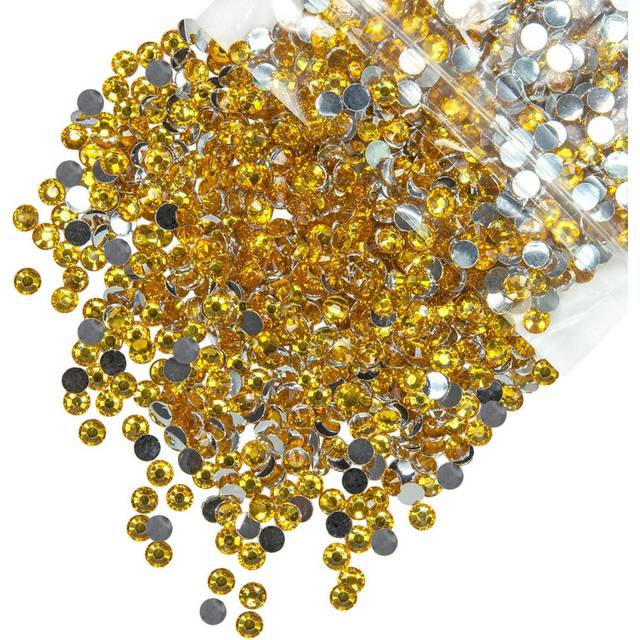 qiipii 620PCS 6mm Golden Yellow Resin Crystal Rhinestones for Crafting Gold Flatback Stones Bulk SS30 Bright Golden Diamonds Crystals Gems Charms for