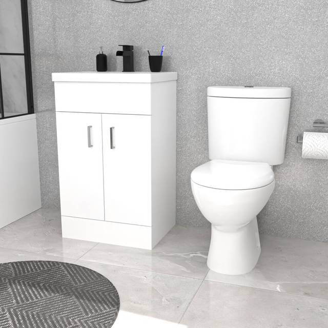 Nes Home 500mm White Floorstanding Basin Vanity and Close Coupled Toilet Set