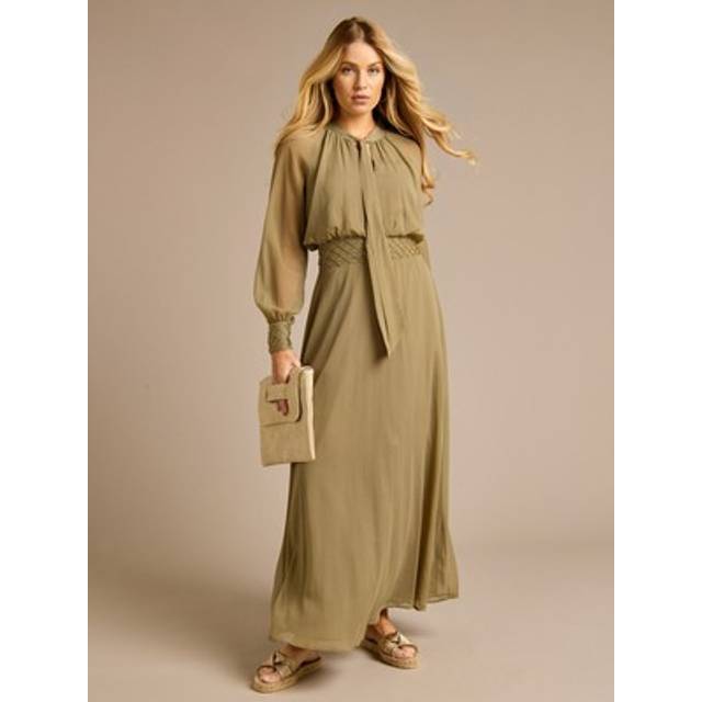 Della Notch Tie Neck Maxi Dress - Green - 6