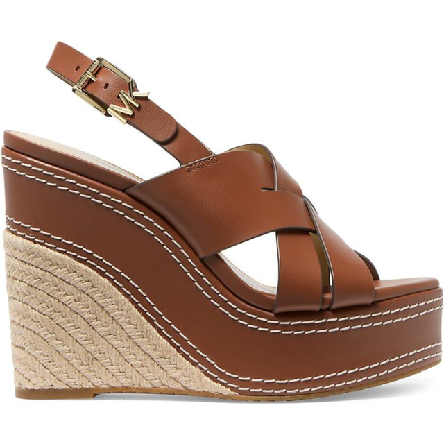 MK Nora Leather Wedge Sandal - Brown - Michael Kors - UK 5
