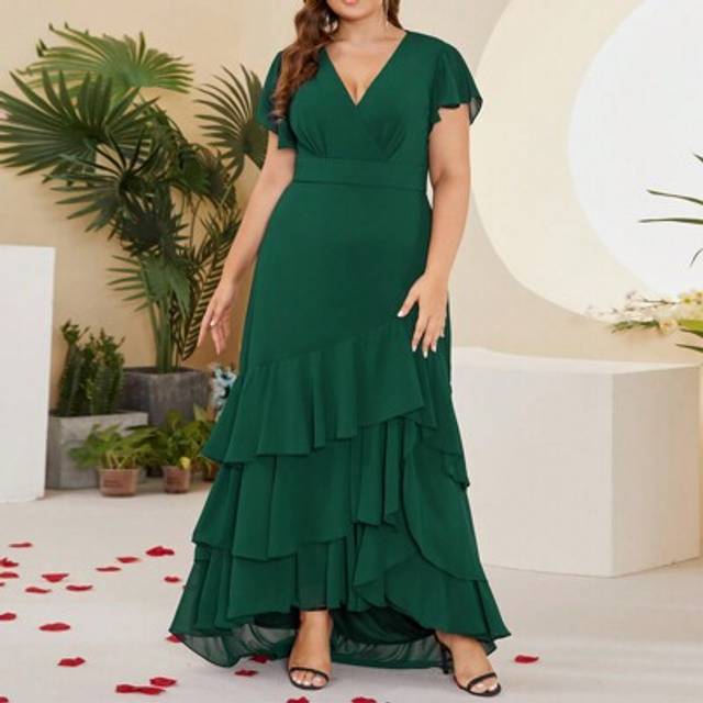SHEIN Women Plus Size Formal Ruffle Hem Flowy Bridesmaid Dress