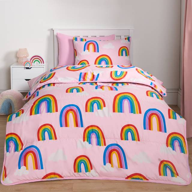 OHS Rainbows Coverless 10.5 Tog Duvet & Pillowcase, Pink - Single