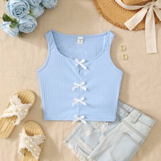 SHEIN Tween Girls Casual Street Chic Bow Decor Camisole Top