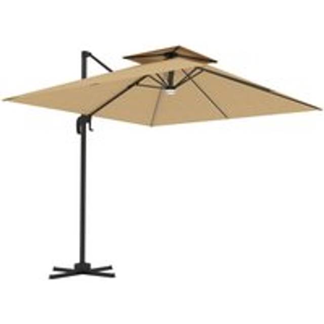 Outsunny 2 Tier Khaki Solar LED Cantilever Parasol 2.5m - Cream