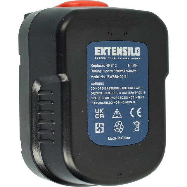Extensilo - Replacement Battery compatible with Black & Decker CP122K, CP122KB, CP12K, CDC120AK, CDC120ASB Electric Power Tools (3300 mAh, NiMH, 12 v)