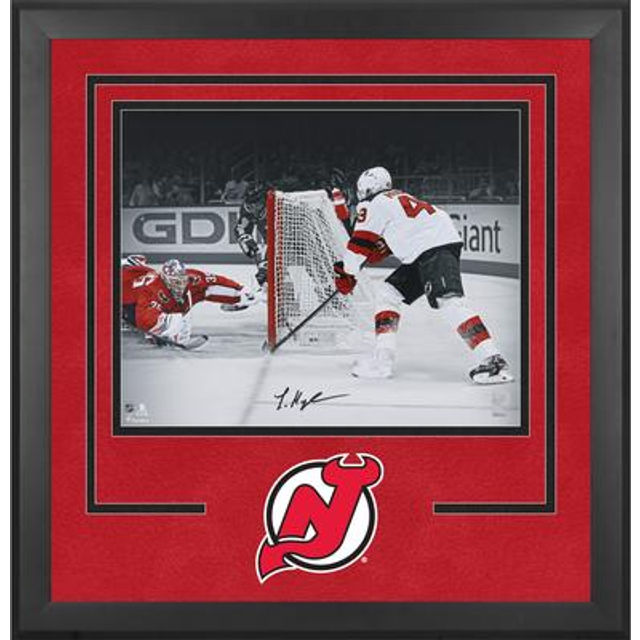 Luke Hughes New Jersey Devils Autographed Deluxe Framed 16" x 20" First NHL Goal Spotlight Photograph