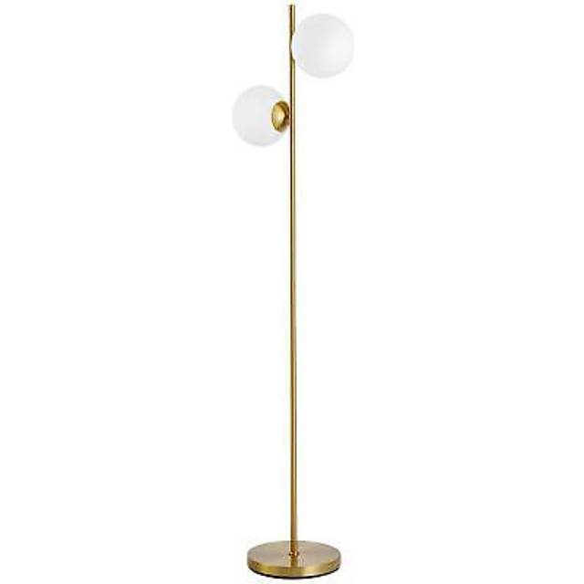 Homcom 2 glass shade floor lamp metal pole modern decorative floor switch gold